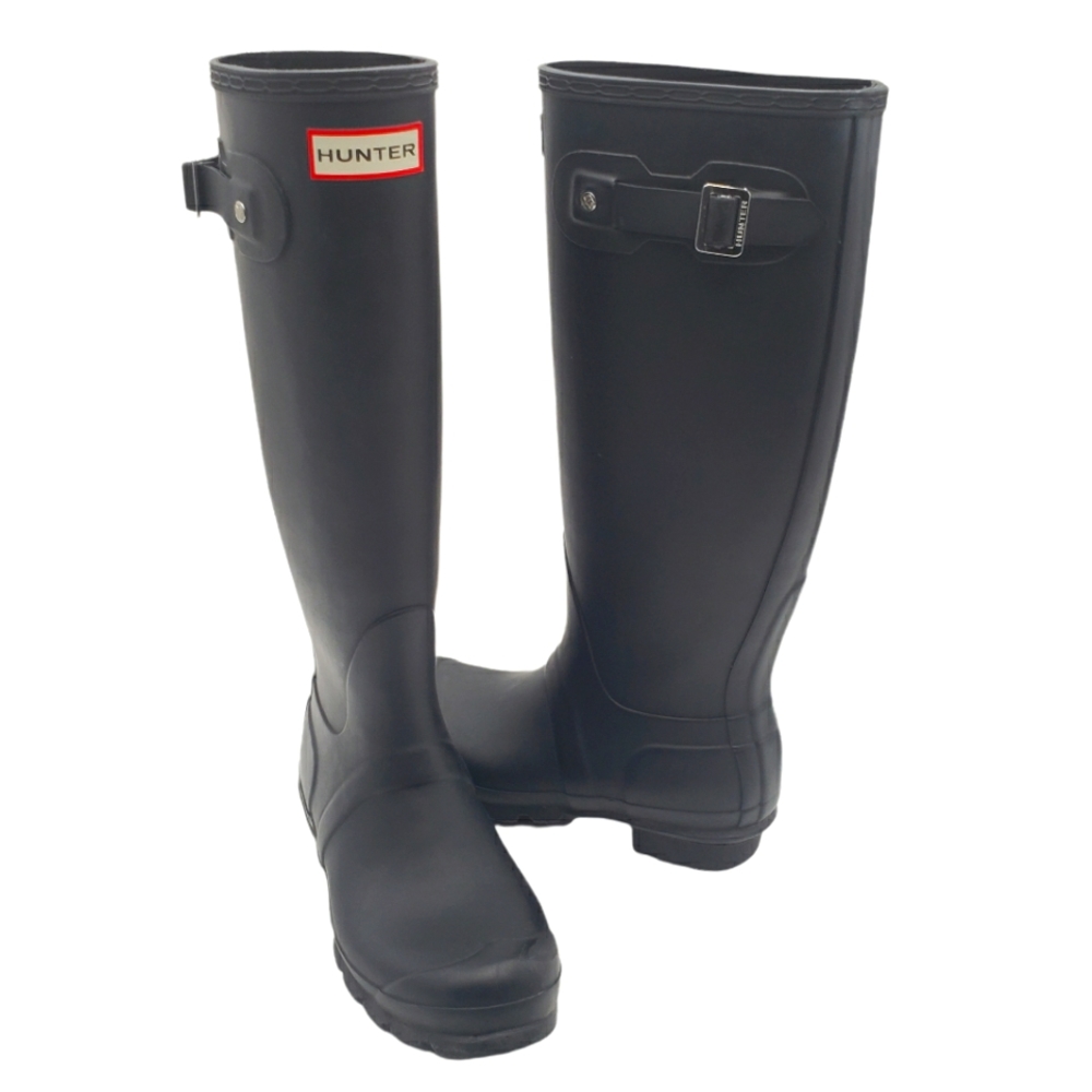 Hunter Original Tall Rubber Rain Boots Womens 6 Buckle Black Outdoor Waterproof
